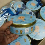 500 gram Blue Theme Printed Baby Boy Tin Box with Bow