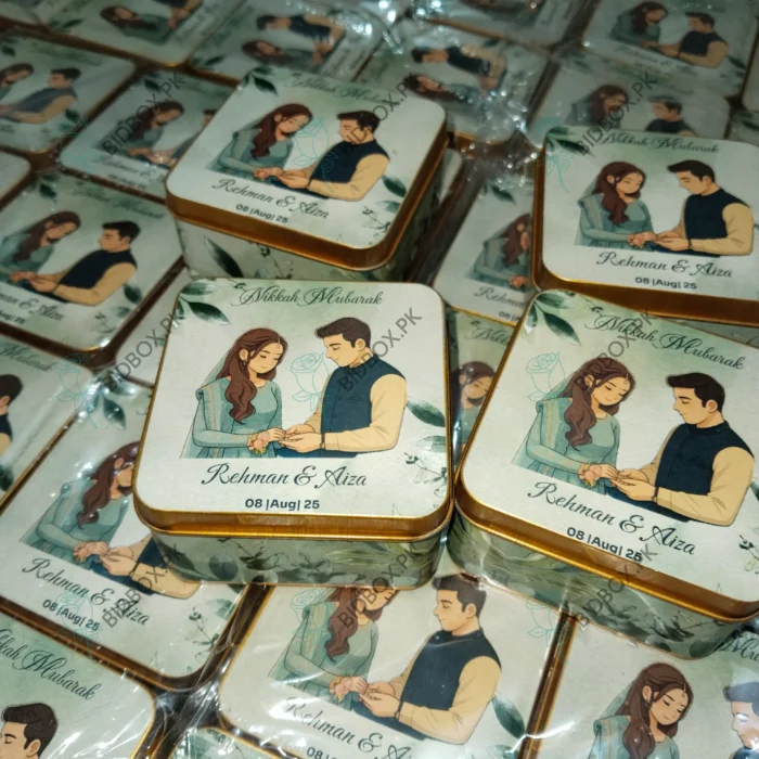 Couple Printed Beautiful Square Tin Bid Box