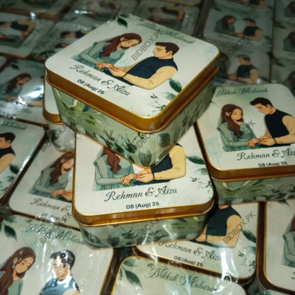 Couple Printed Beautiful Square Tin Bid Box