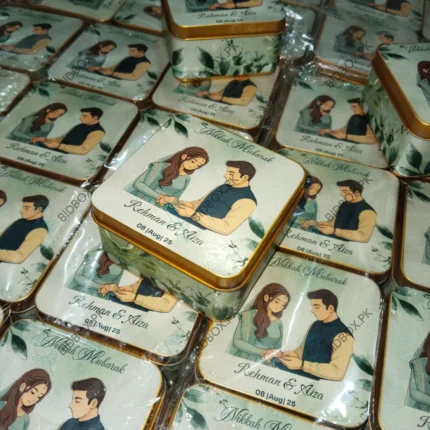 Couple Printed Beautiful Square Tin Bid Box