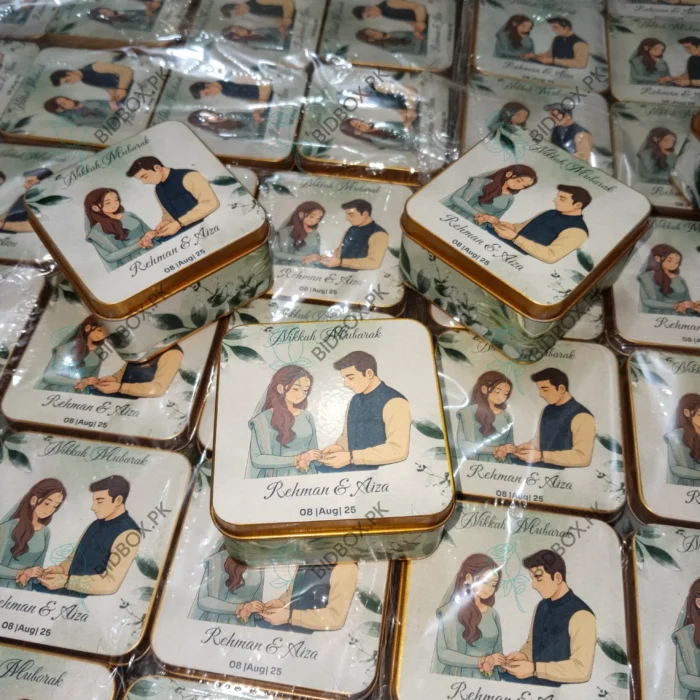 Couple Printed Beautiful Square Tin Bid Box