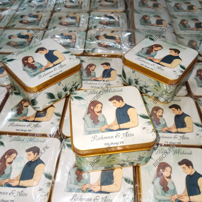 Couple Printed Beautiful Square Tin Bid Box