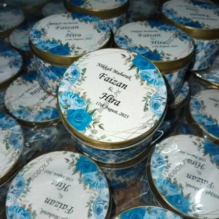 Blue Flowers Printed Tin Bid Box