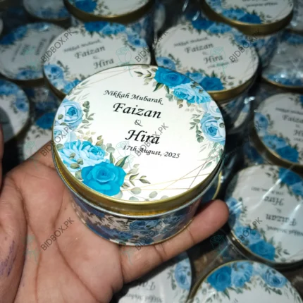 Blue Flowers Printed Tin Bid Box