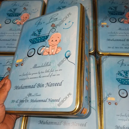 1KG Sweet Tin Box For Baby Boy Announcement