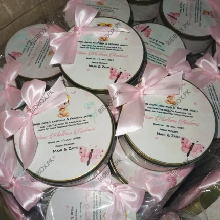 250 Gram Sweet Tin Box For Baby Girl Announcement
