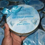 250 gram Blue Theme Printed Baby Boy Tin Box with bow