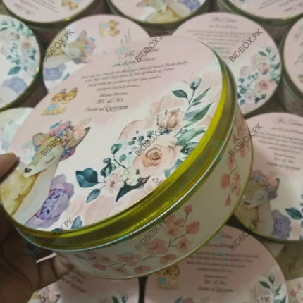 500 Gram Sweet Tin Box For Baby Girl Announcement