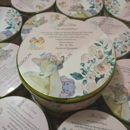 500 Gram Sweet Tin Box For Baby Girl Announcement