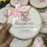 500 Gram Sweet Tin Box For Baby Girl Announcement With Bow