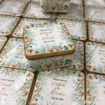 Square Tin Bid Box With Green Green Leaves