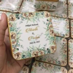 Square Tin Bid Box With Green Green Leaves