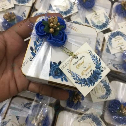 Blue Flowers, Tag And Sticker Print Tin Box