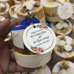 Round Bid Box With Blue Flowers & blue Ribbon