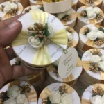 Round Bid Box With Off White Flowers