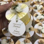 Round Bid Box With Off White Flowers