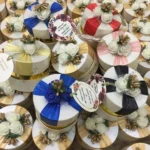 Round Bid Box With Off White Flowers