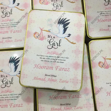 1kg Baby Girl Announcement Sweet Tin Box