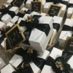 Black Flowers Cardboard Box With Tag